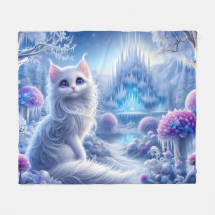 Elegante weiße Katze in einem zauberhaften Schneeg Fleecedecke