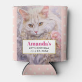 Elegante weiße Katze in Gold und Diamanten Geburts Dosenkühler (Vorderseite)