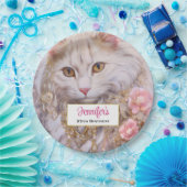 Elegante weiße Katze in Gold und Diamanten Geburts Pappteller (Party)