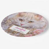 Elegante weiße Katze in Gold und Diamanten Geburts Pappteller (Schrägansicht)
