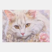 Elegante weiße Katze in Gold und Diamanten Geschenkpapier Set (Vorderseite 3)