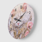 Elegante weiße Katze in Gold und Diamanten Große Wanduhr (Winkel)