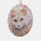 Elegante weiße Katze in Gold und Diamanten Keramik Ornament (Rechts)