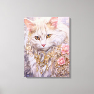 Elegante weiße Katze in Gold und Diamanten Leinwanddruck