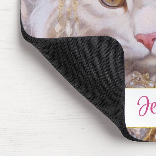 Elegante weiße Katze in Gold und Diamanten Mousepad (Ecke)