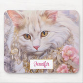 Elegante weiße Katze in Gold und Diamanten Mousepad (Vorne)