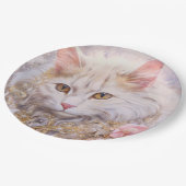 Elegante weiße Katze in Gold und Diamanten Pappteller (Schrägansicht)
