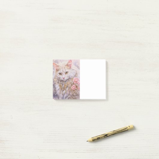 Elegante weiße Katze in Gold und Diamanten Post-it Klebezettel (Auf Schreibtisch)