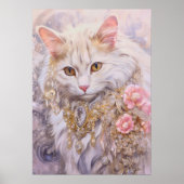 Elegante weiße Katze in Gold und Diamanten Poster (Vorne)