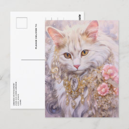 Elegante weiße Katze in Gold und Diamanten Postkarte