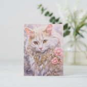Elegante weiße Katze in Gold und Diamanten Postkarte (Stehend Vorderseite)