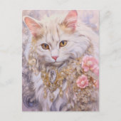 Elegante weiße Katze in Gold und Diamanten Postkarte (Vorderseite)