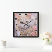 Elegante weiße Katze in Gold und Diamanten Quadratische Wanduhr (Zuhause)