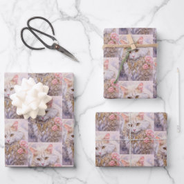 Elegante weiße Katze in Jewels Pattern Geschenkpapier Set