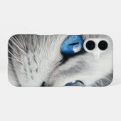 Elegante weiße Katze mit blauen Augen - iPhone 16 Hülle (Rückseite (Horizontal))