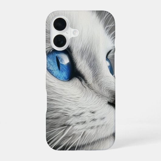 Elegante weiße Katze mit blauen Augen - iPhone 16 Hülle (Rückseite)