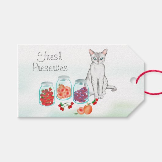 Elegante weiße Katze mit frischem Obst Reserven Geschenkanhänger (Vorderseite (Horizontal))