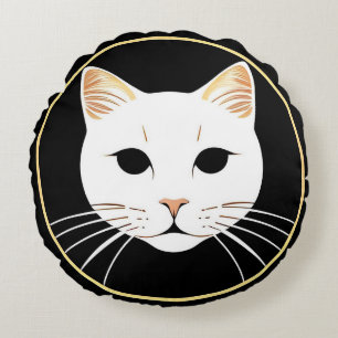 Elegante weiße Katzenillustration Rundes Kissen