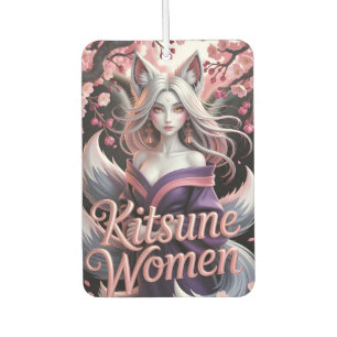Elegante weiße Kitsune-Frau mit Sakura-Blüten Autolufterfrischer