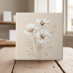 Elegante weiße Kosmos Blume Imitate Goldgras Fliese