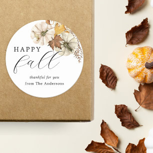 Elegante weiße Kürbisse Froher Herbst Thanksgiving Runder Aufkleber