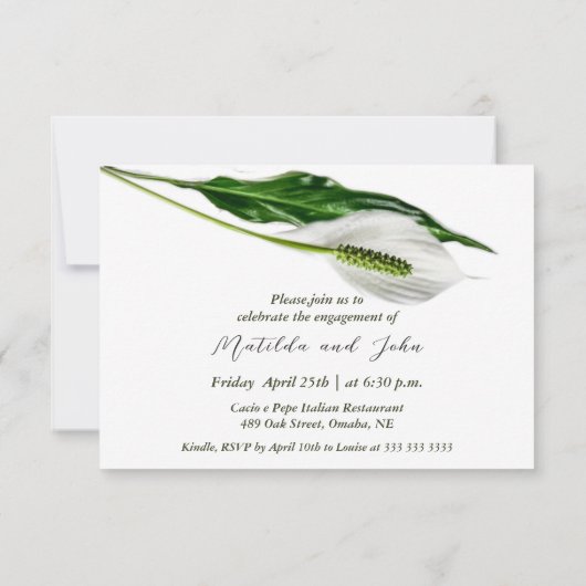 Elegante weiße Lathiphyllum Engagement Party Einladung (Rückseite)