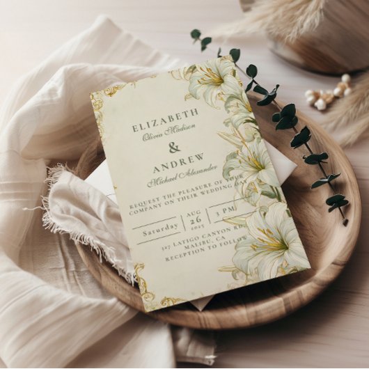 Elegante weiße Lilien-Hochzeit Einladung