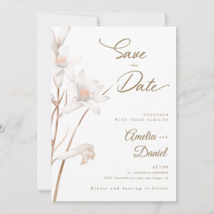 Elegante weiße Lilien Hochzeit Save the Date Einladung