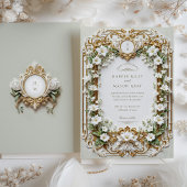 Elegante weiße Lilien mit Imitats Gold Einladung