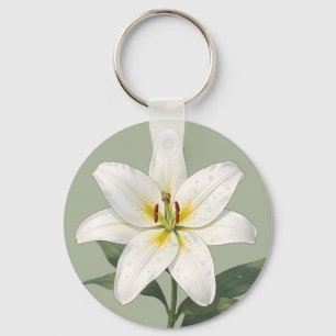 Elegante weiße Lilien-Tautropfen Botanik Schlüsselanhänger