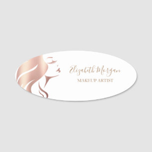 Elegante weiße Mädchengesicht-Silhouette, Visagist Namensschild