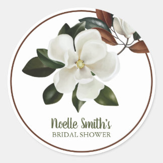 Elegante weiße Magnolia-Blume, Brautparty Runder Aufkleber