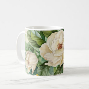 Elegante weiße Magnolien-Blumen im Watercolor Kaffeetasse