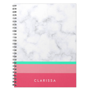 elegante weiße Marmorpastellrosa-Meloneminze Notizblock