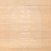 Elegante, weiße Monogramm-Kalligrafie-Hochzeit Acryleinladungen (Vorderseite)