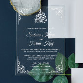 Elegante weiße muslimische Hochzeit Acryleinladungen