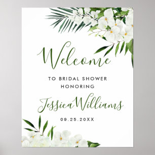 Elegante weiße Orchidee BRIDAL SHOWER Willkommenss Poster