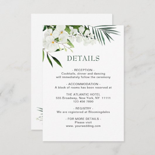 Elegante Weiße Orchideen Bohemische Hochzeitsdetai Begleitkarte (Vorne/Hinten)