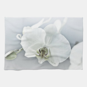 Elegante weiße Orchideen-Botanik-Kunst Geschirrtuch