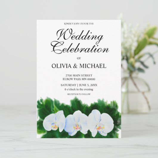 Elegante, weiße Orchideen Einladung (Stehend Vorderseite)