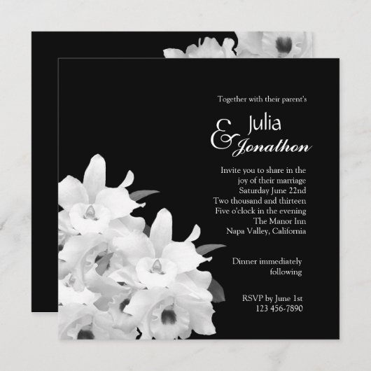 Elegante Weiße Orchideen Einladung Hochzeit (Vorne/Hinten)