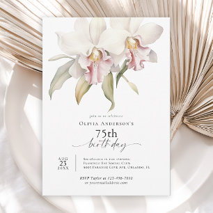 Elegante weiße Orchideen Floral 75. Geburtstag Einladung