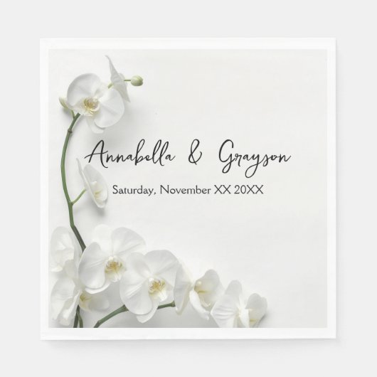 Elegante weiße Orchideen Hochzeit Serviette (Vorderseite)