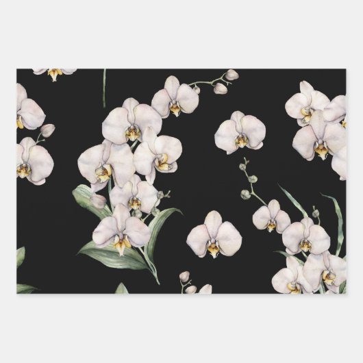 Elegante Weiße Orchideen Palmen Tropische Blüte Geschenkpapier Set (Vorderseite 3)