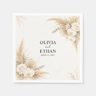 Elegante weiße Orchideen-Pampas-Hochzeits-Cocktail Serviette