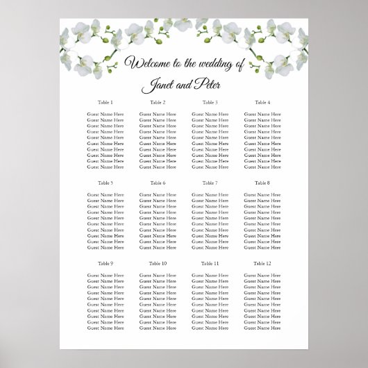 Elegante weiße Orchideen Sitzkarten Poster (Vorne)