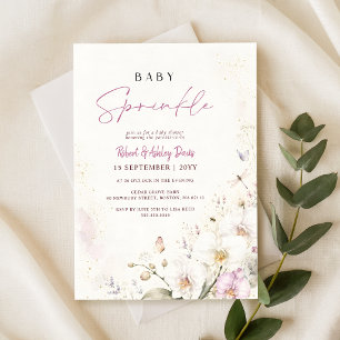 Elegante weiße Orchideen-Wildblumen-Baby-Party Einladung
