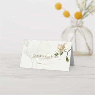 Elegante weiße orientalische Magnolie gefaltete Pl Platzkarte