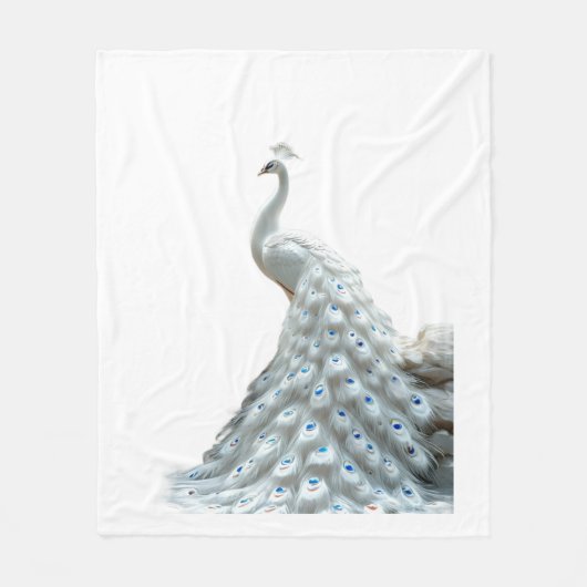 Elegante weiße Pfau-Wurfdecke Fleecedecke (Vorderseite)
