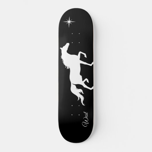 Elegante weiße Pferde-Silhouette auf schwarz Skateboard (Vorderseite)